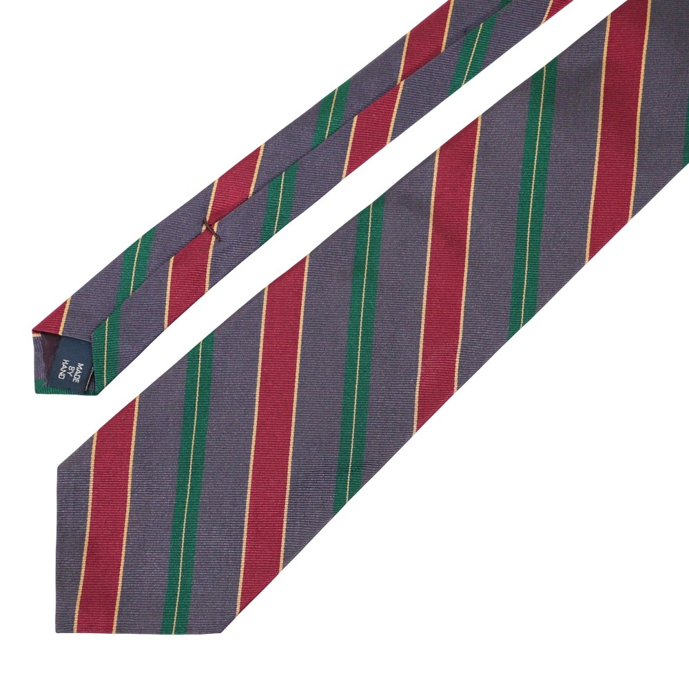 VTG Polo Ralph Lauren Tie Regimental Repp Striped Short Green Red Gold Silk USA